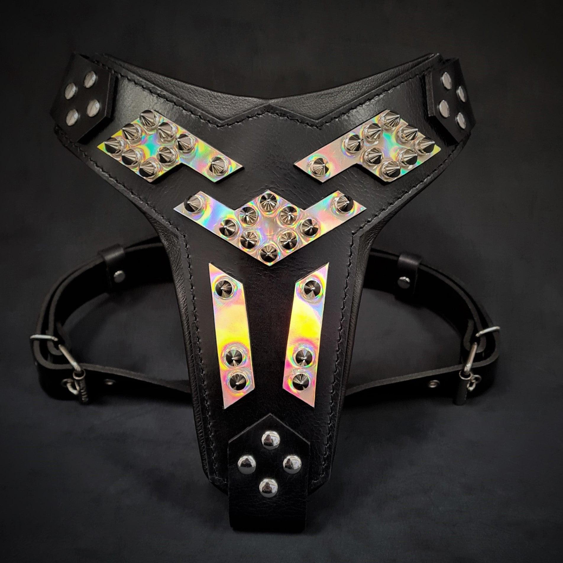 Bestia Dog Gear Genuine Leather Dog Harness - Silver/M 