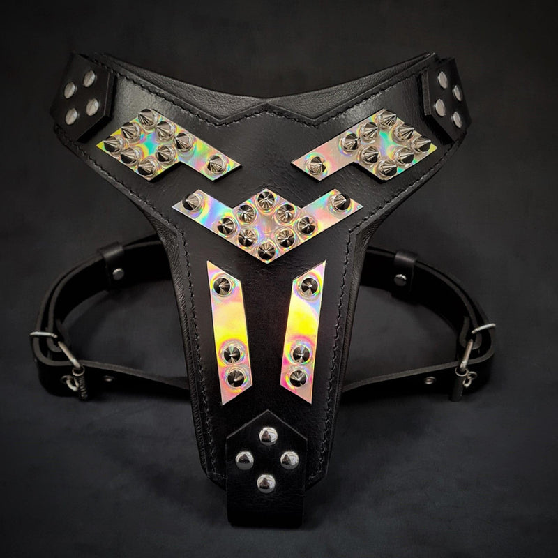 Bestia Dog Gear Genuine Leather Dog Harness - Silver/M 