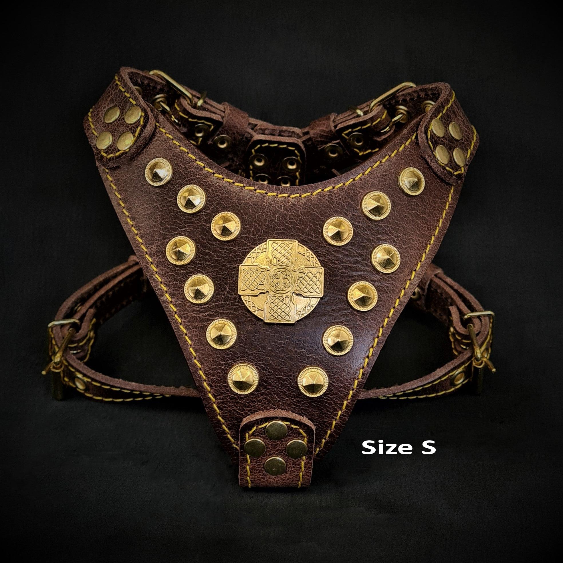 The Maximus harness Brown & Gold Small to Medium Size