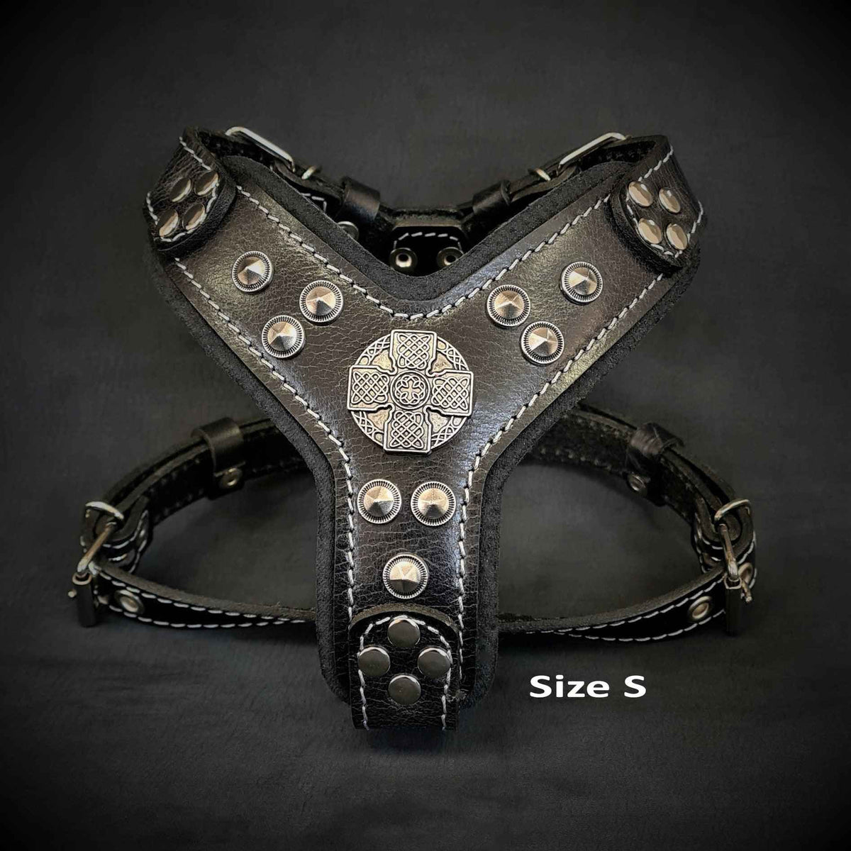 Bestia Maximus Black & Silver Leather Small to Medium Dog Harness