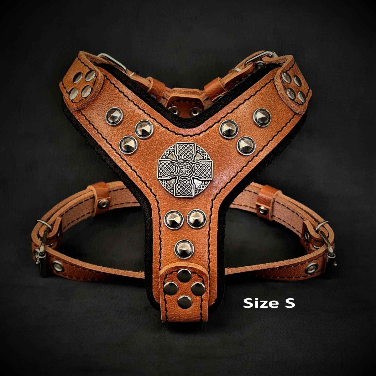 Bestia Maximus Brown & Silver Leather Small to Medium Dog Harness