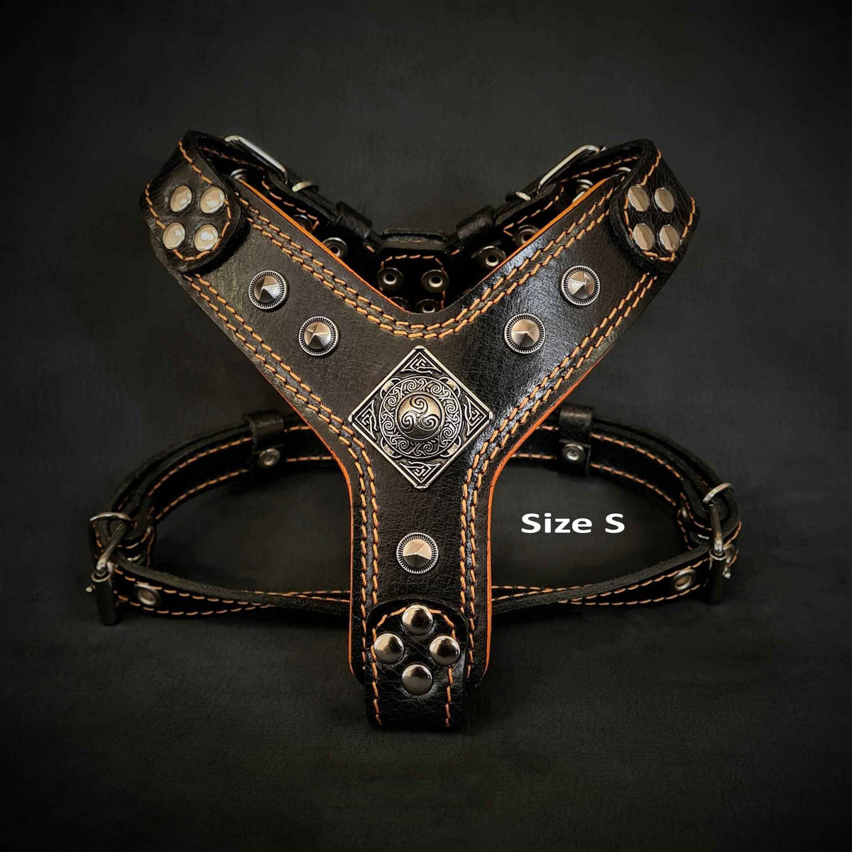 Bestia Eros Black & Orange Leather Small to Medium Dog Harness