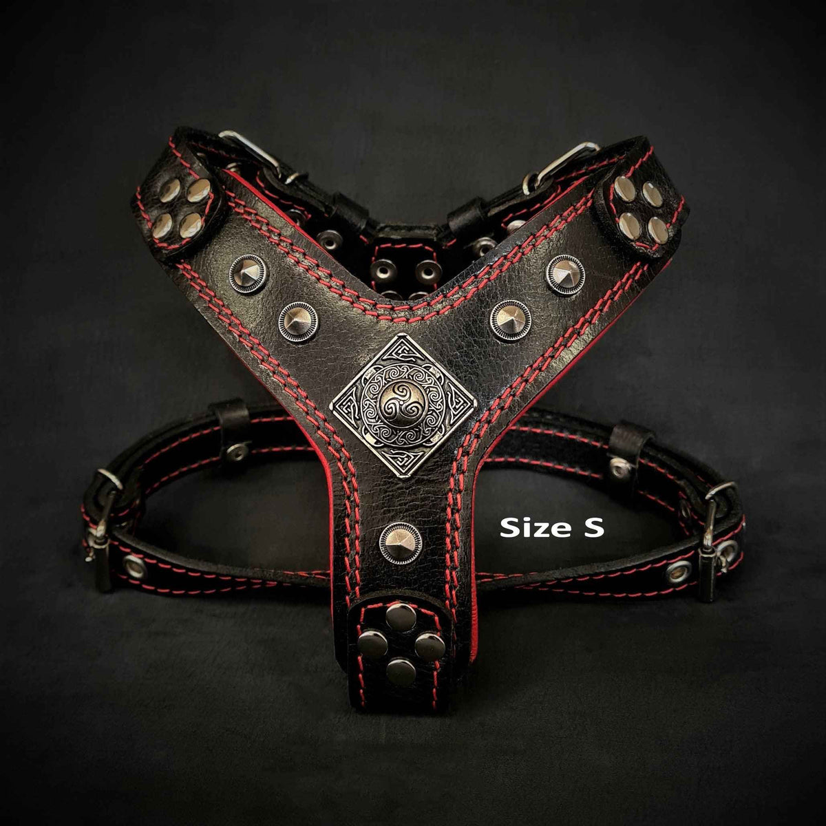 Bestia Eros Black & Red Leather Small to Medium Dog Harness