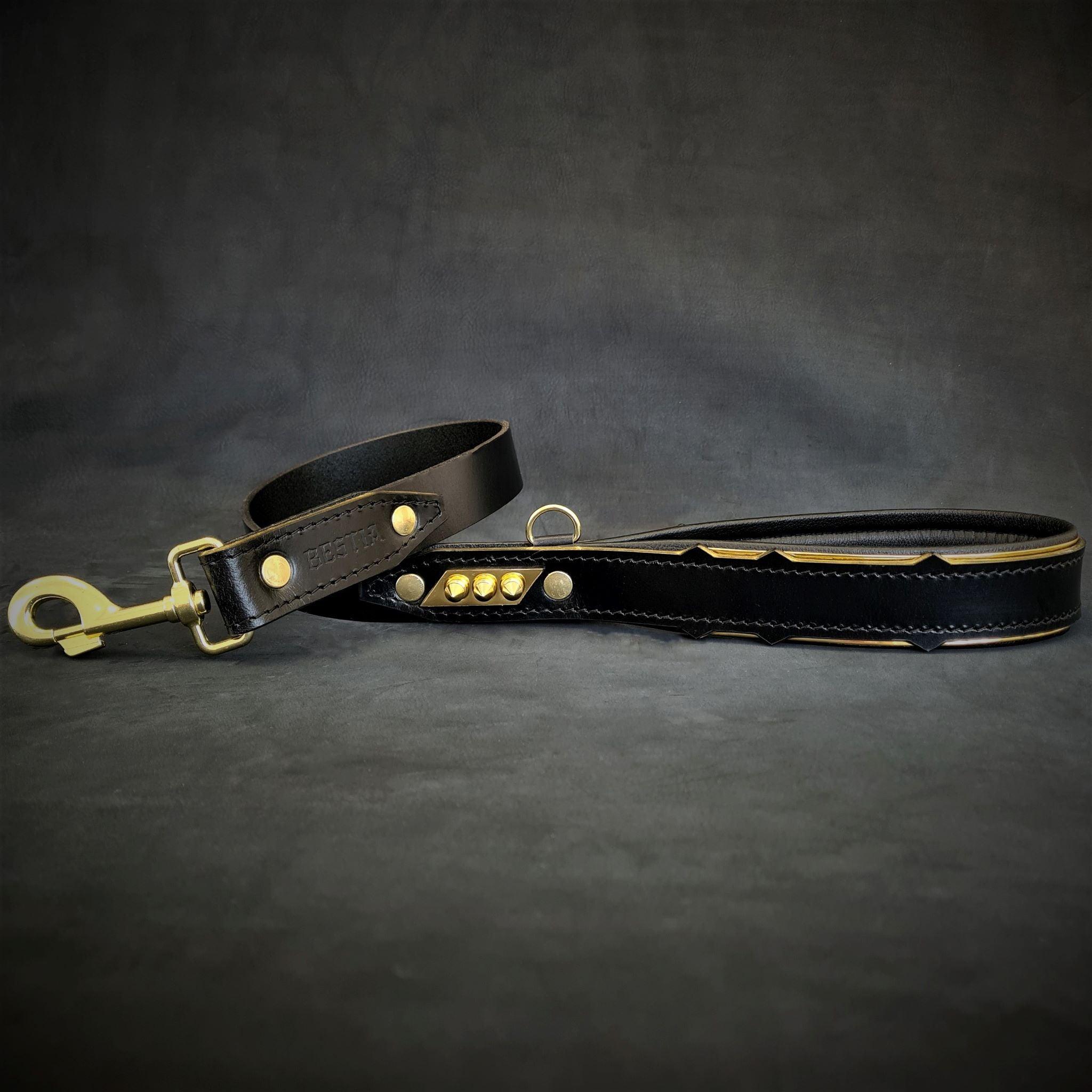Bestia Dog Gear Genuine Leather Dog Collar - Black