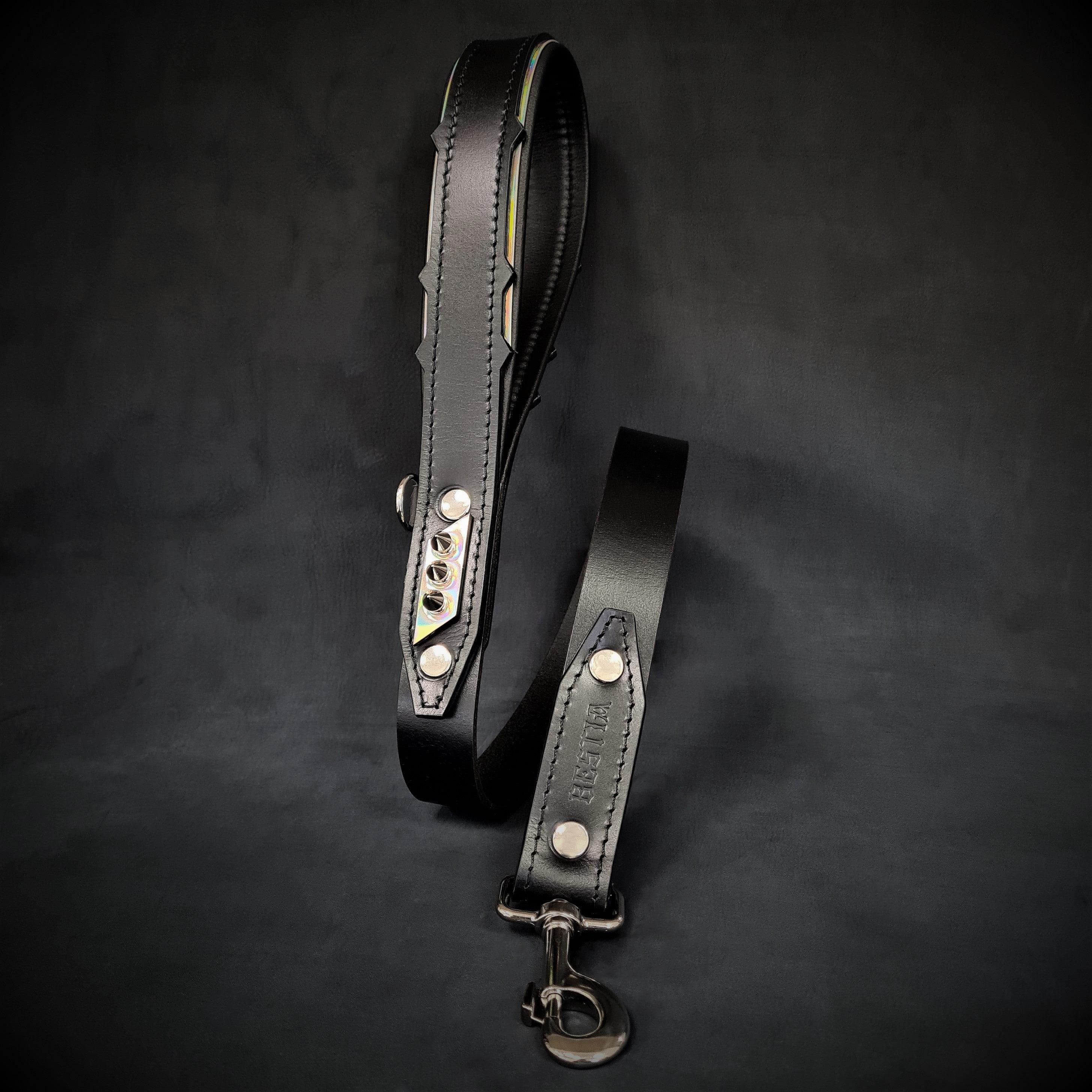 Bestia Dog Gear Genuine Leather Dog Collar - Silver 