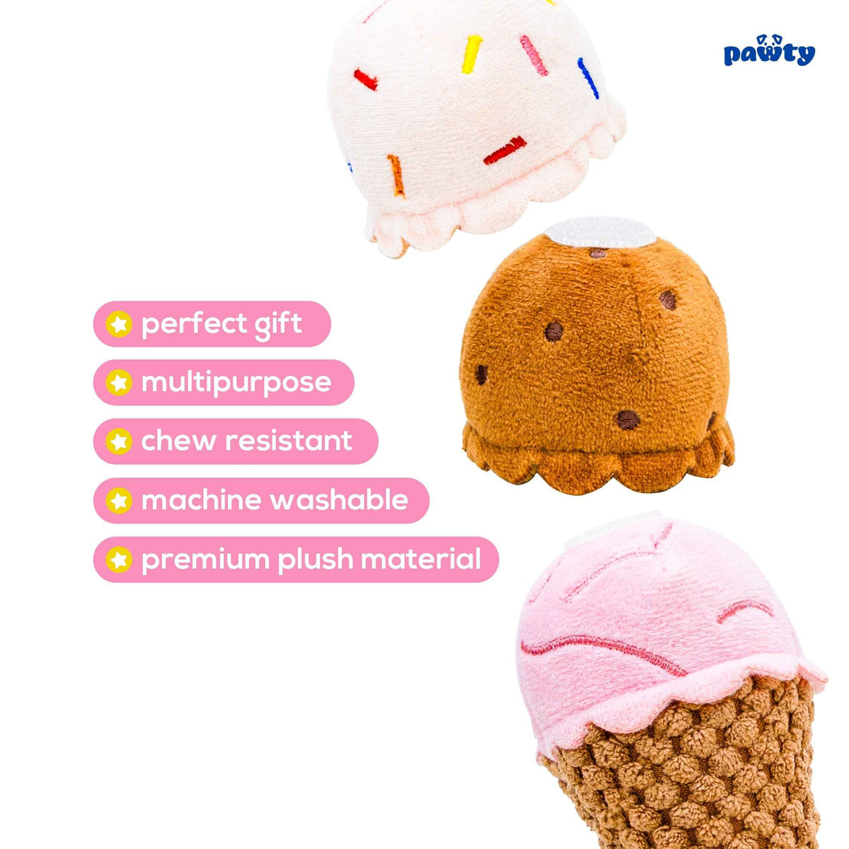 Pawty Double Scoop Ice Cream Squeaky Dog Toy