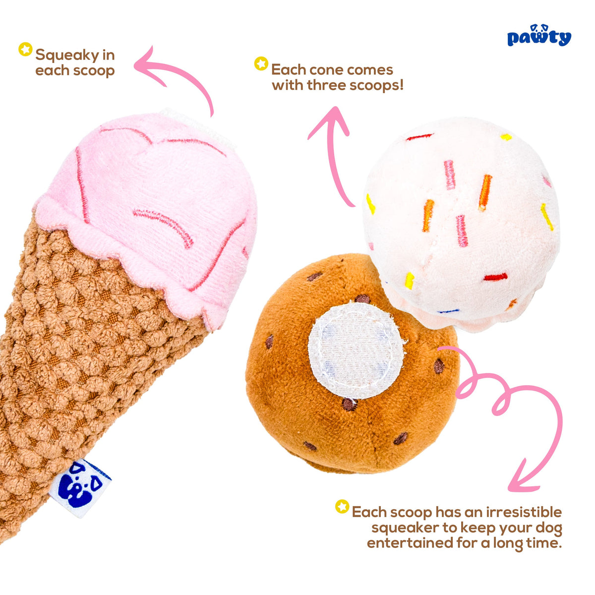 Pawty Double Scoop Ice Cream Squeaky Dog Toy