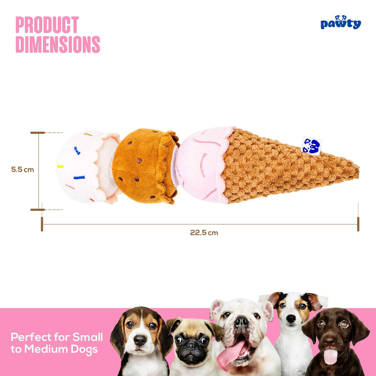 Pawty Double Scoop Ice Cream Squeaky Dog Toy