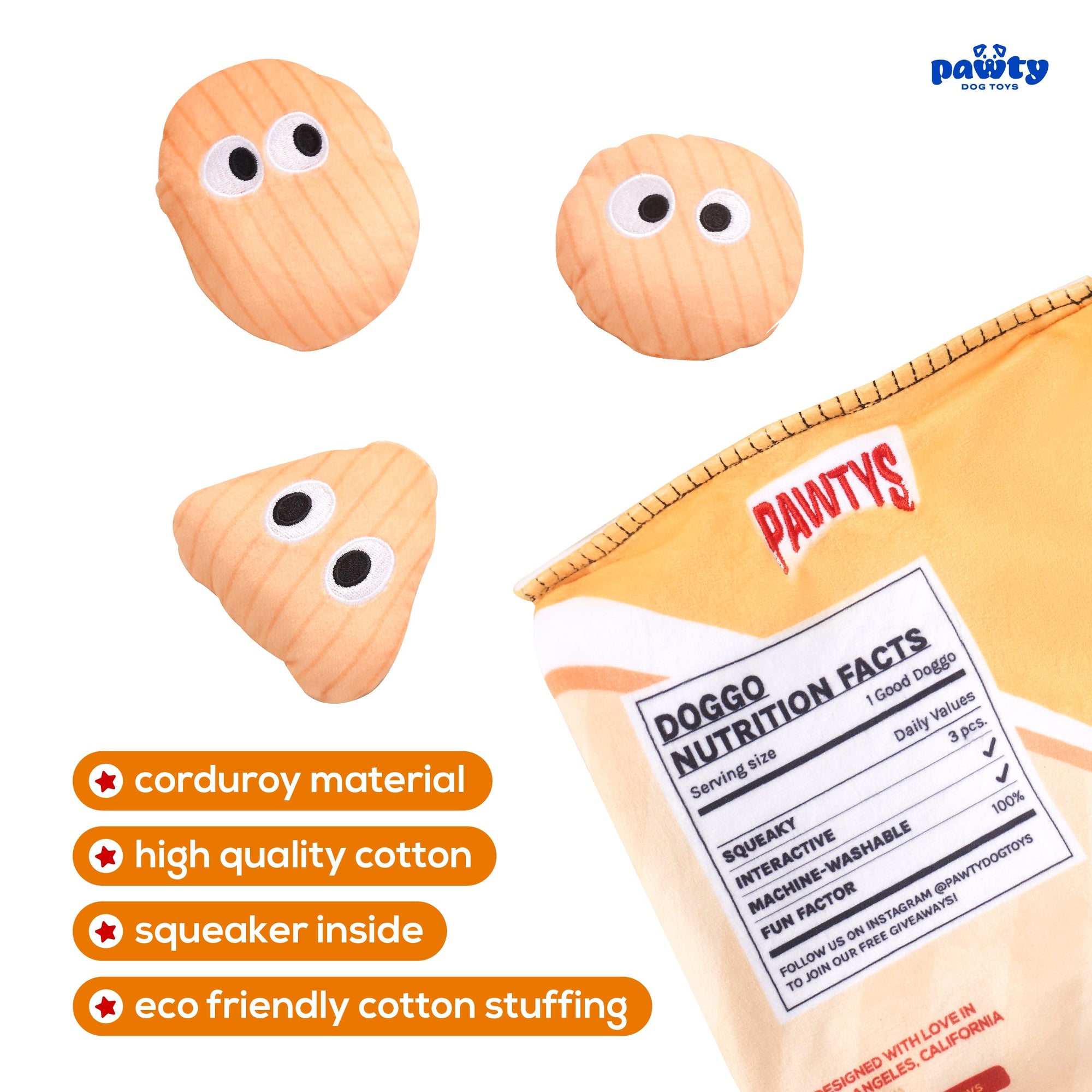 Pawty Pawtato Chips Plush Squeaky Dog Toy