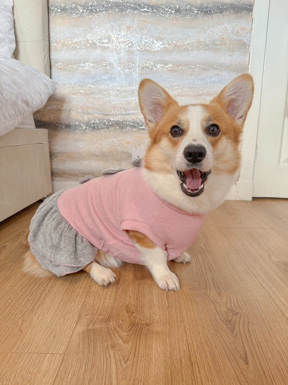 Parisian Pet Winter Bows Dress Dog T-Shirt-Pink & Gray