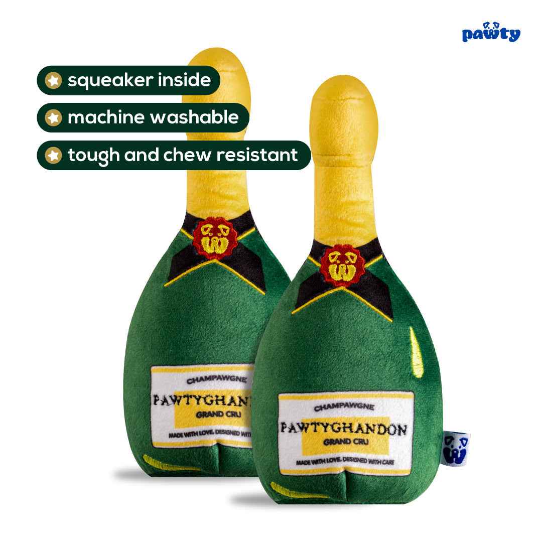 Pawty Champagne Bottle Plush Squeaky Dog Toy