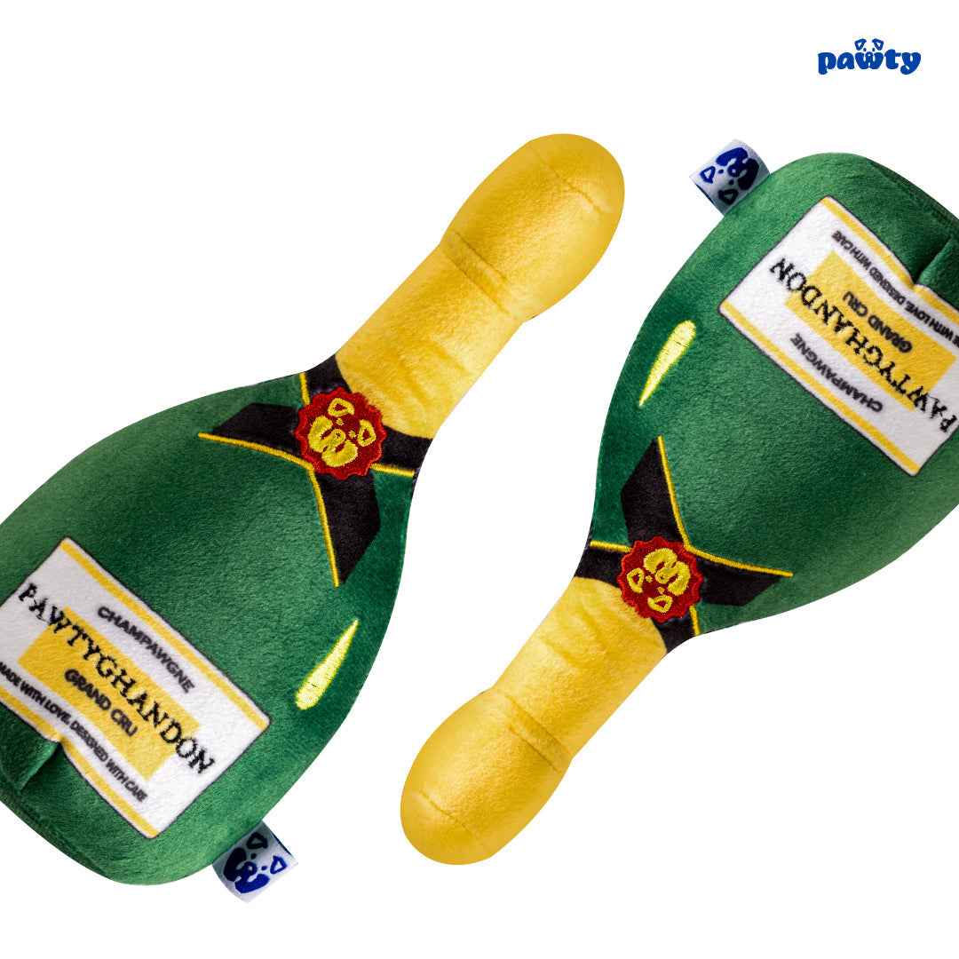 Pawty Champagne Bottle Plush Squeaky Dog Toy