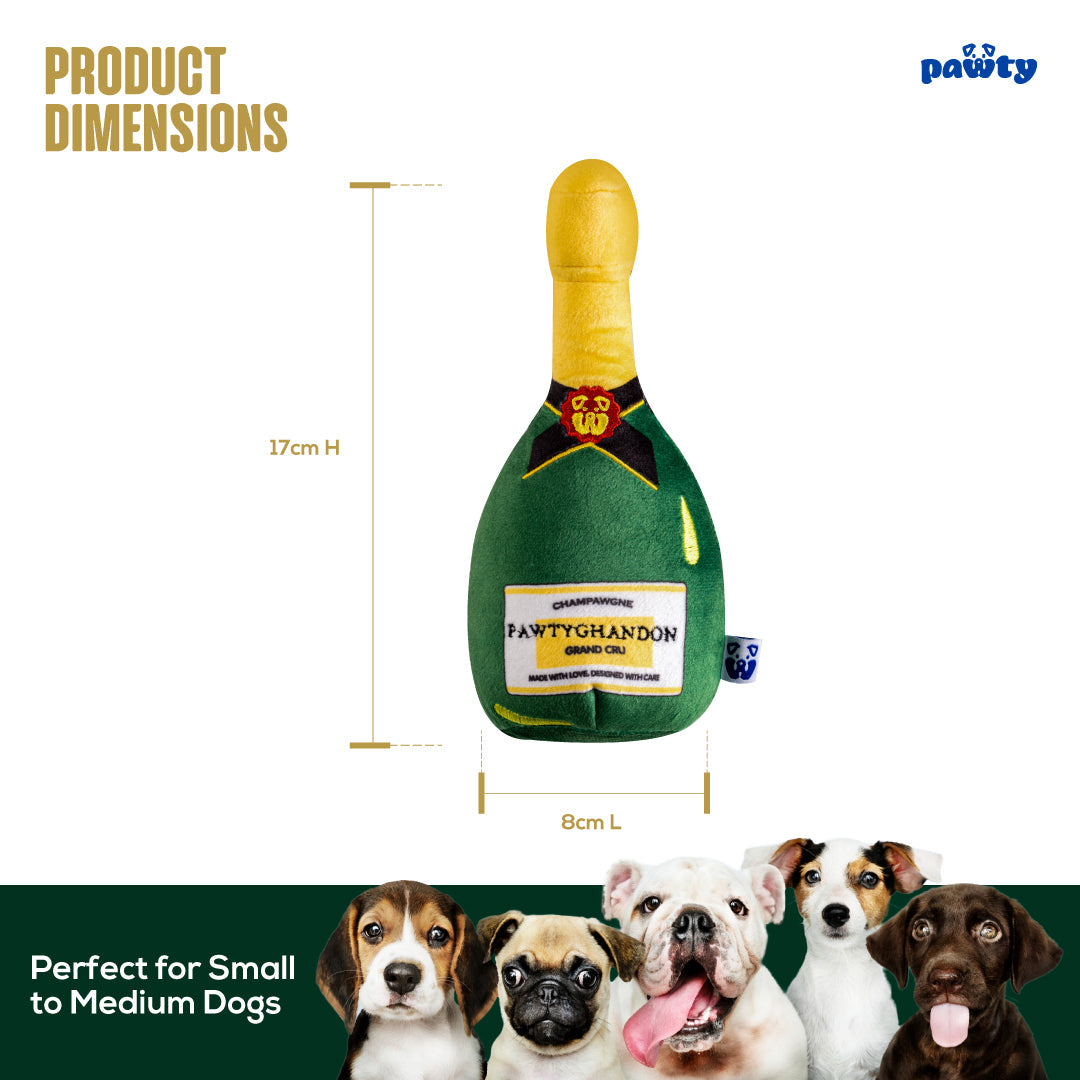 Pawty Champagne Bottle Plush Squeaky Dog Toy