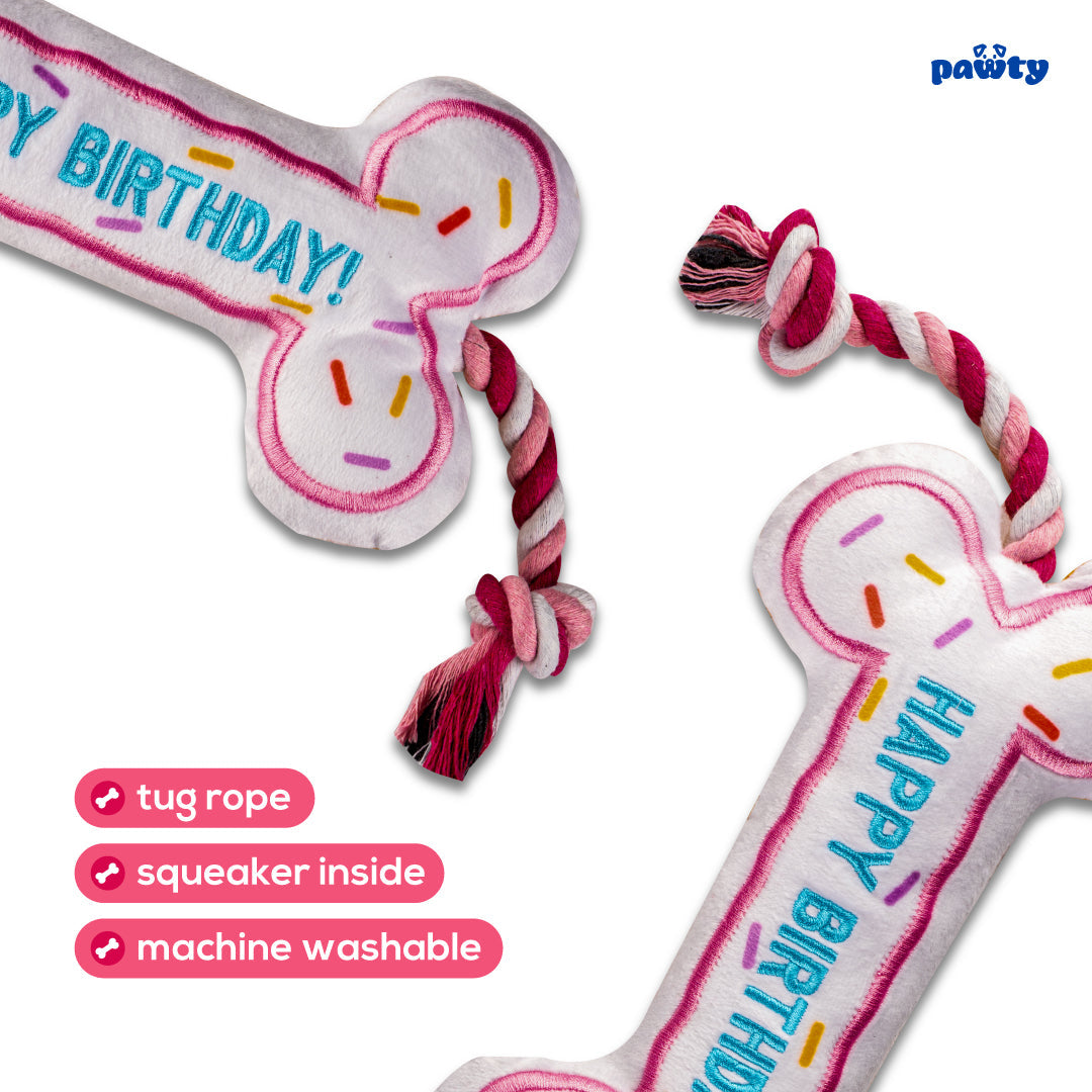 Pawty Birthday Bone Plush Dog Toy