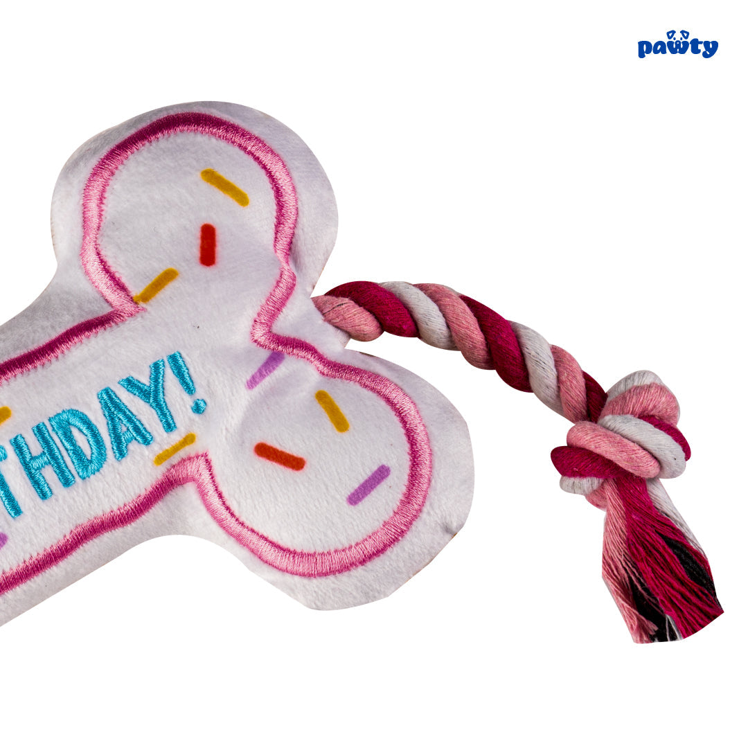 Pawty Birthday Bone Plush Dog Toy