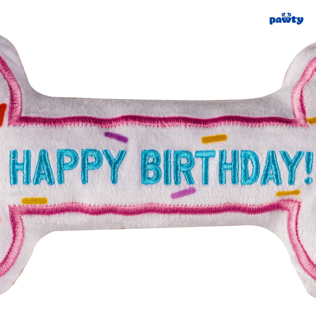 Pawty Birthday Bone Plush Dog Toy
