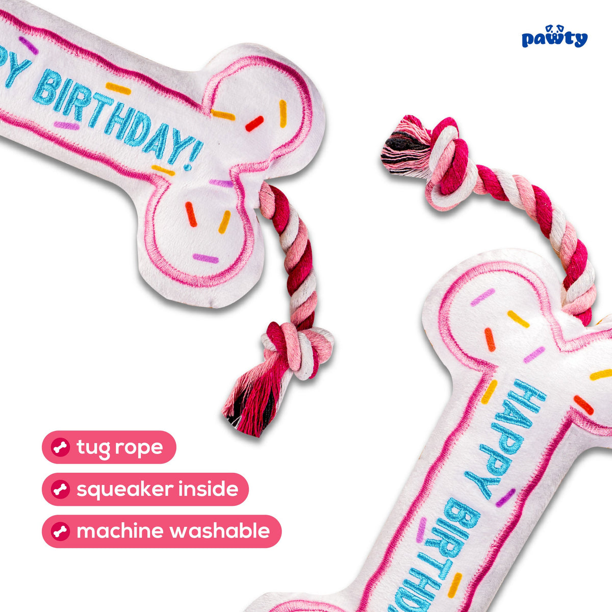 Pawty Pink Birthday Bone Interactive Dog Toy
