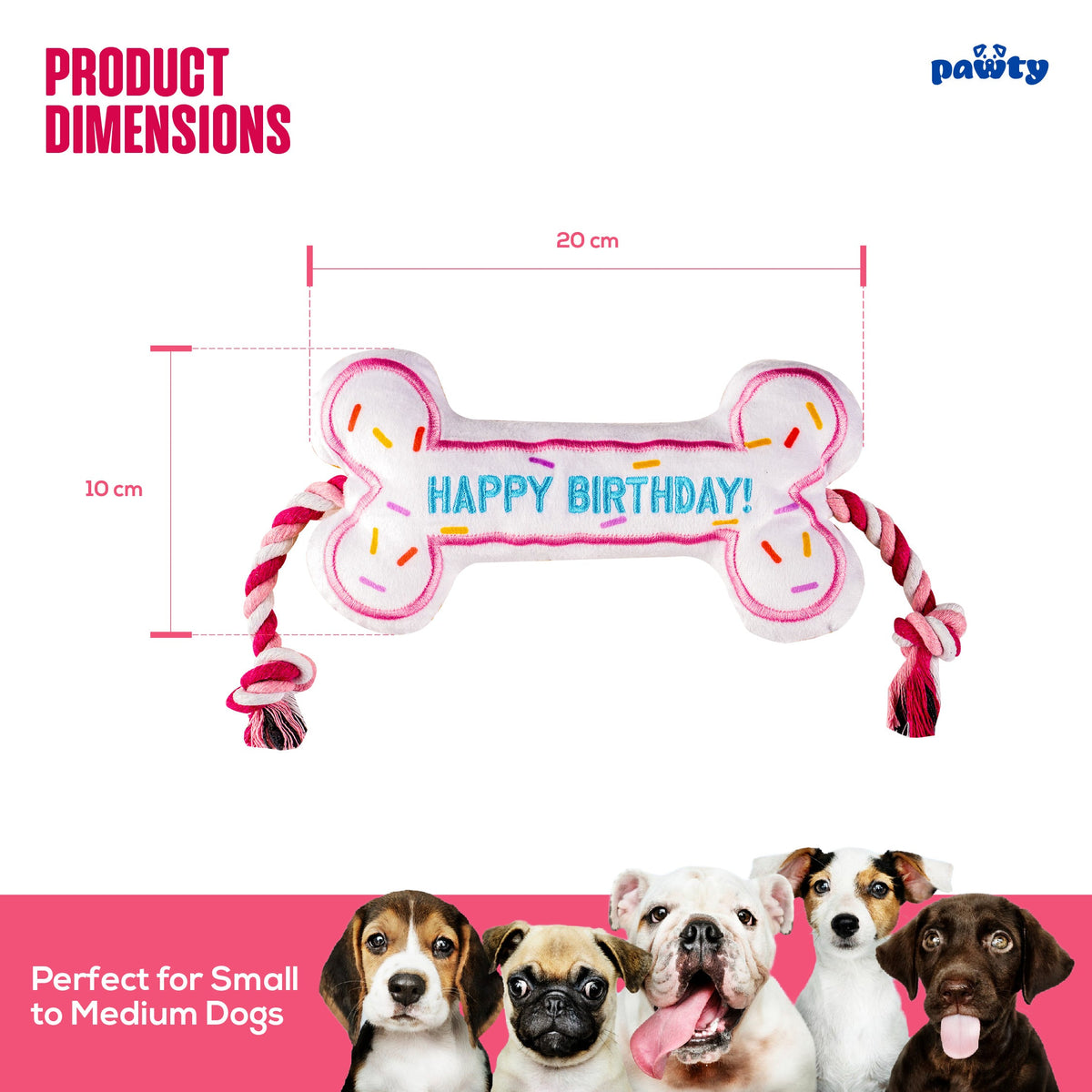 Pawty Pink Birthday Bone Interactive Dog Toy