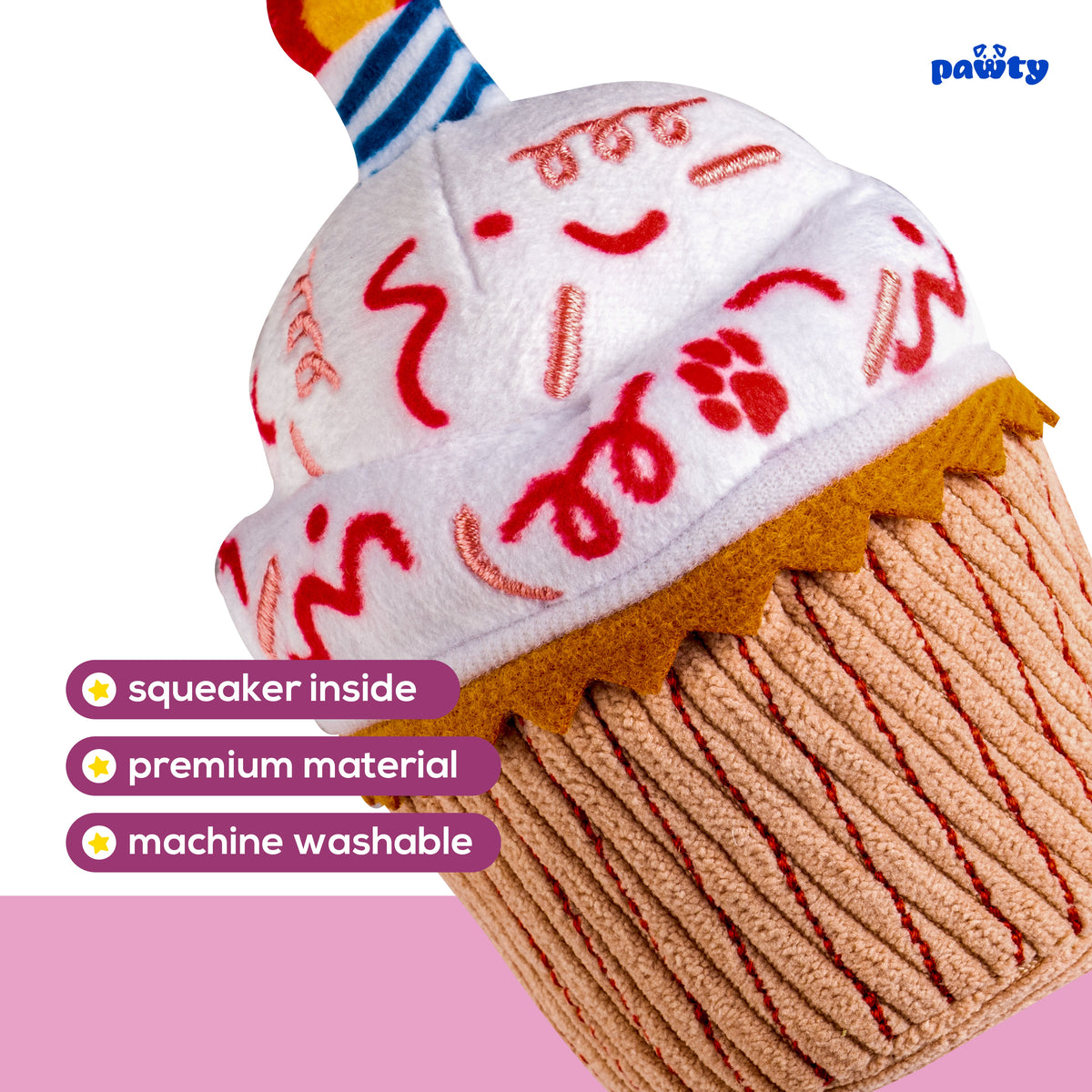 Pawty Cupcake Plush Squeaky Dog Toy