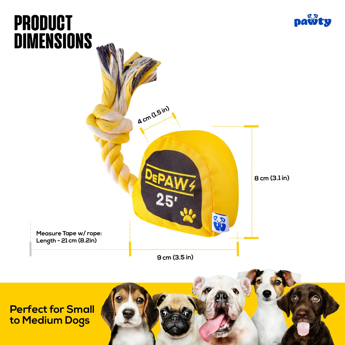 Pawty Tape Measure Plush Dog Toy