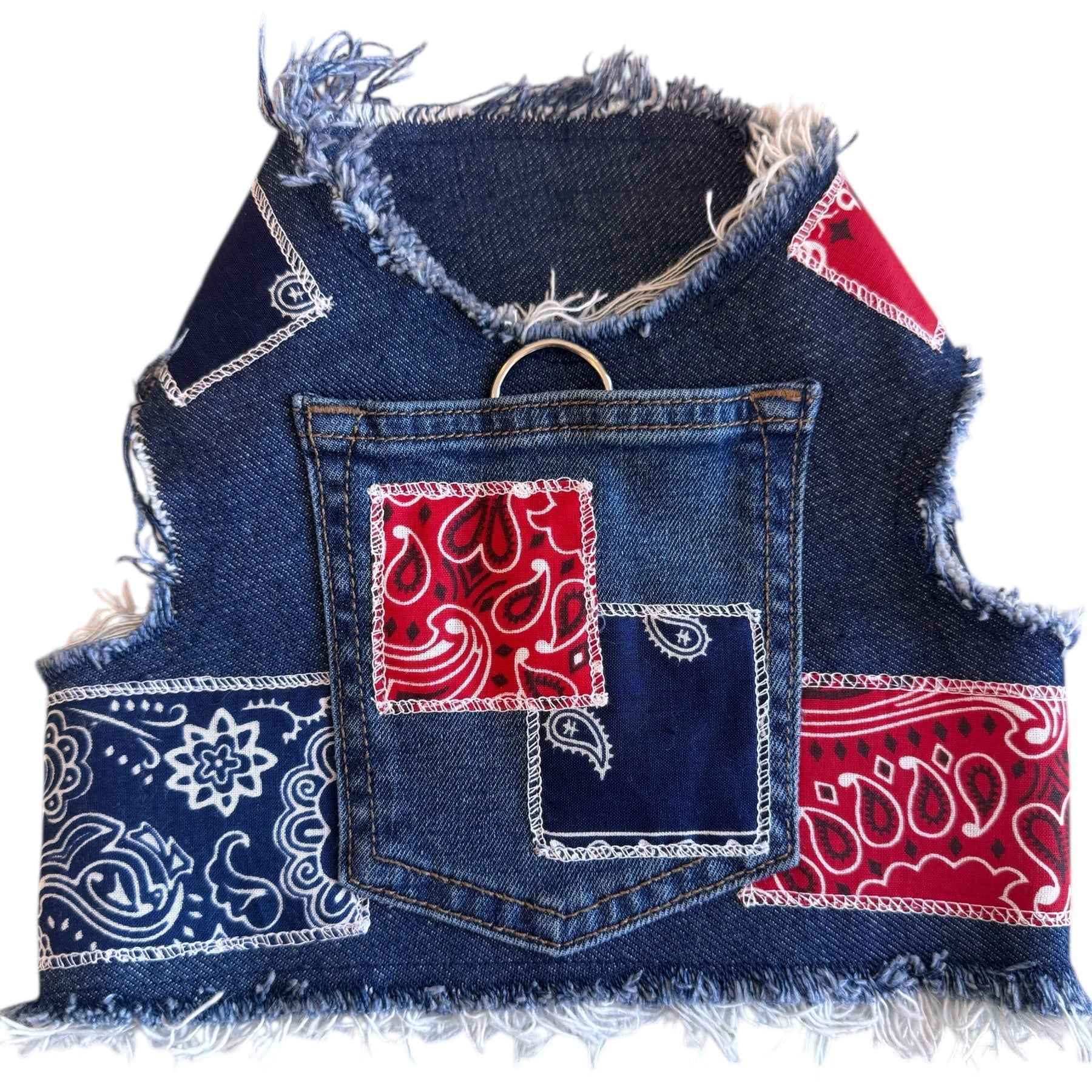 Heads or Tails Pup Denim with Patchwork Dog Harness