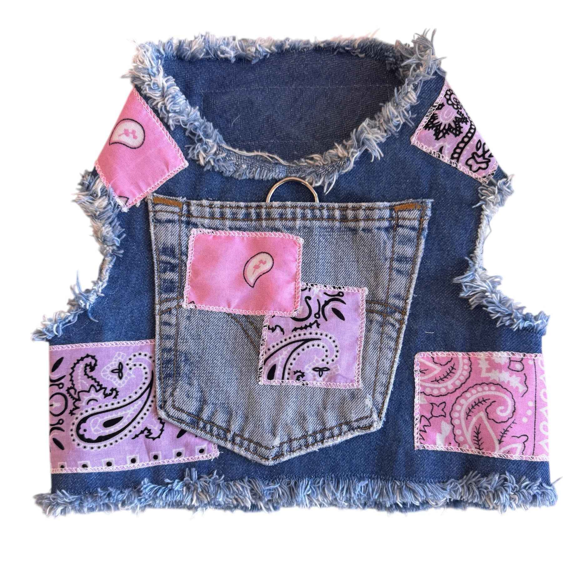 Heads or Tails Pup Denim with Patchwork Dog Harness