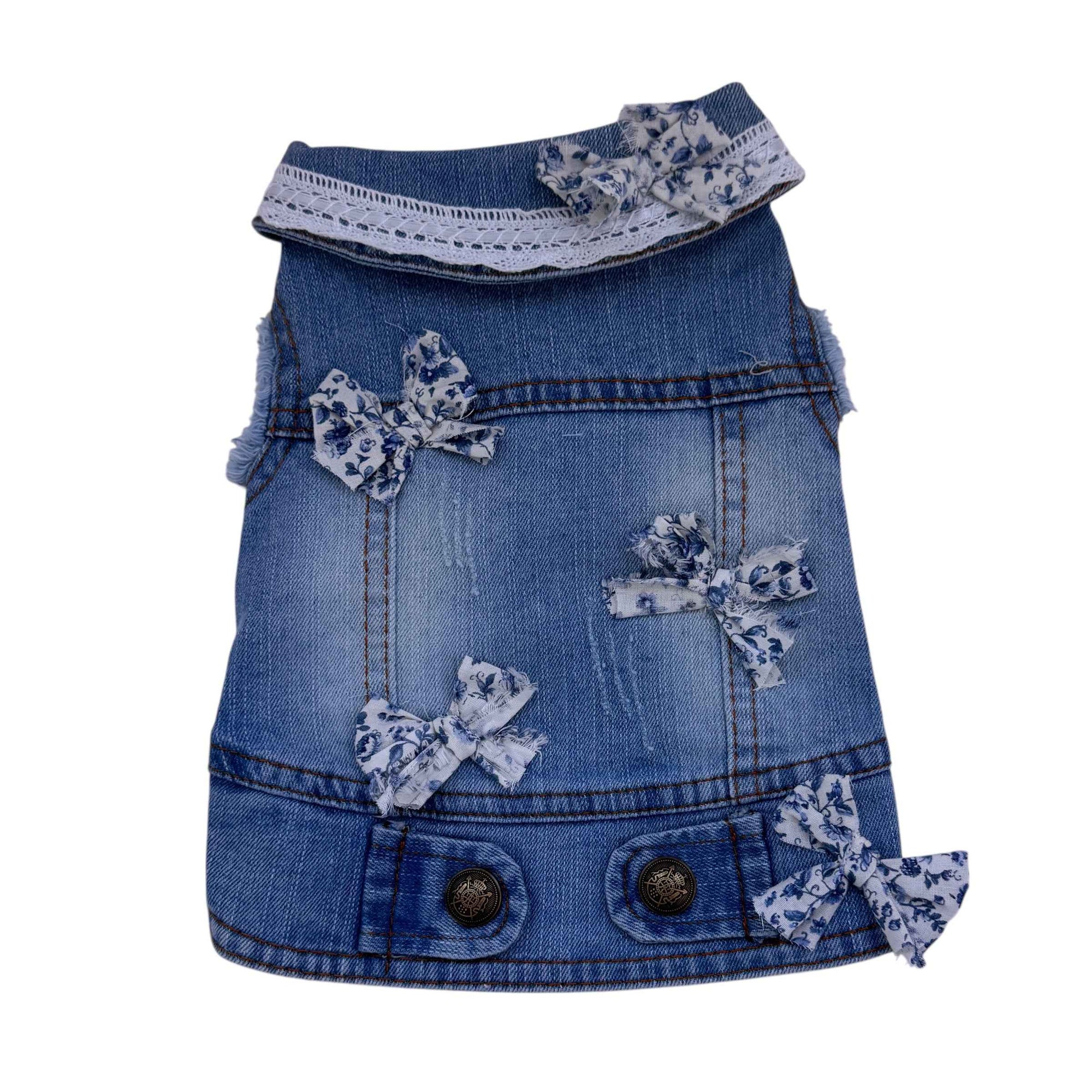 Heads or Tails Pup Blue with Pink Or Blue Mini Bows Dog Vest