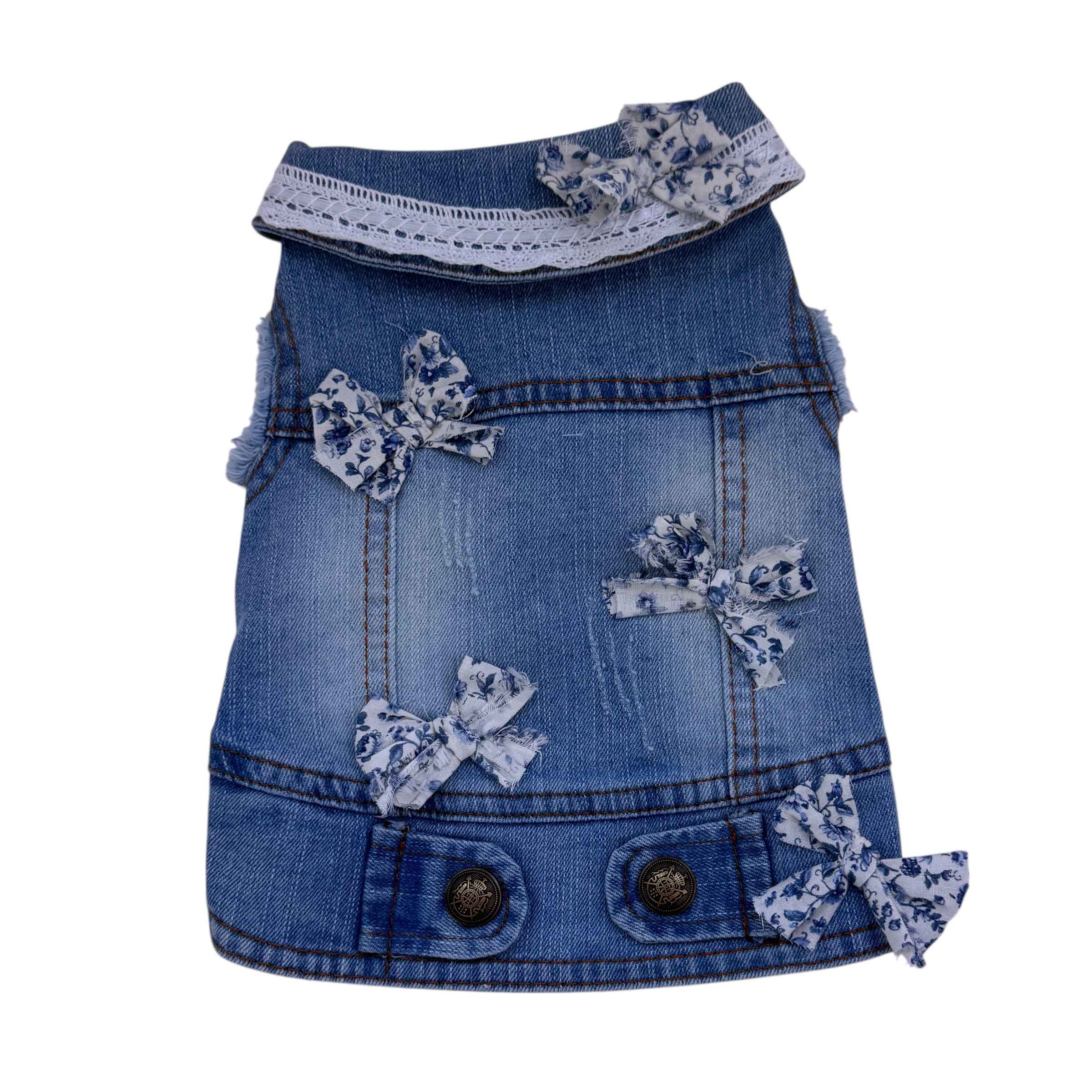 Heads or Tails Pup Blue with Pink Or Blue Mini Bows Dog Vest