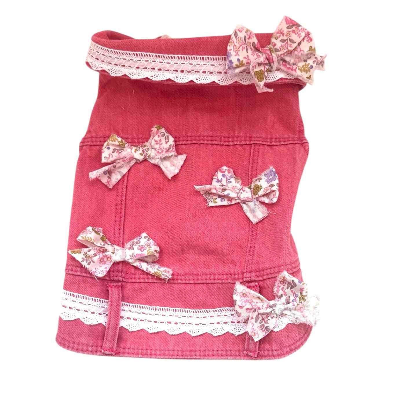 Heads or Tails Pup Pink with Floral Pink Bows Dog Vest