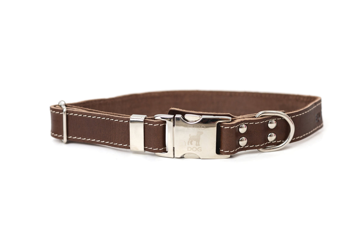 Euro-Dog Quick-Release Chocolate Leather Dog Collar
