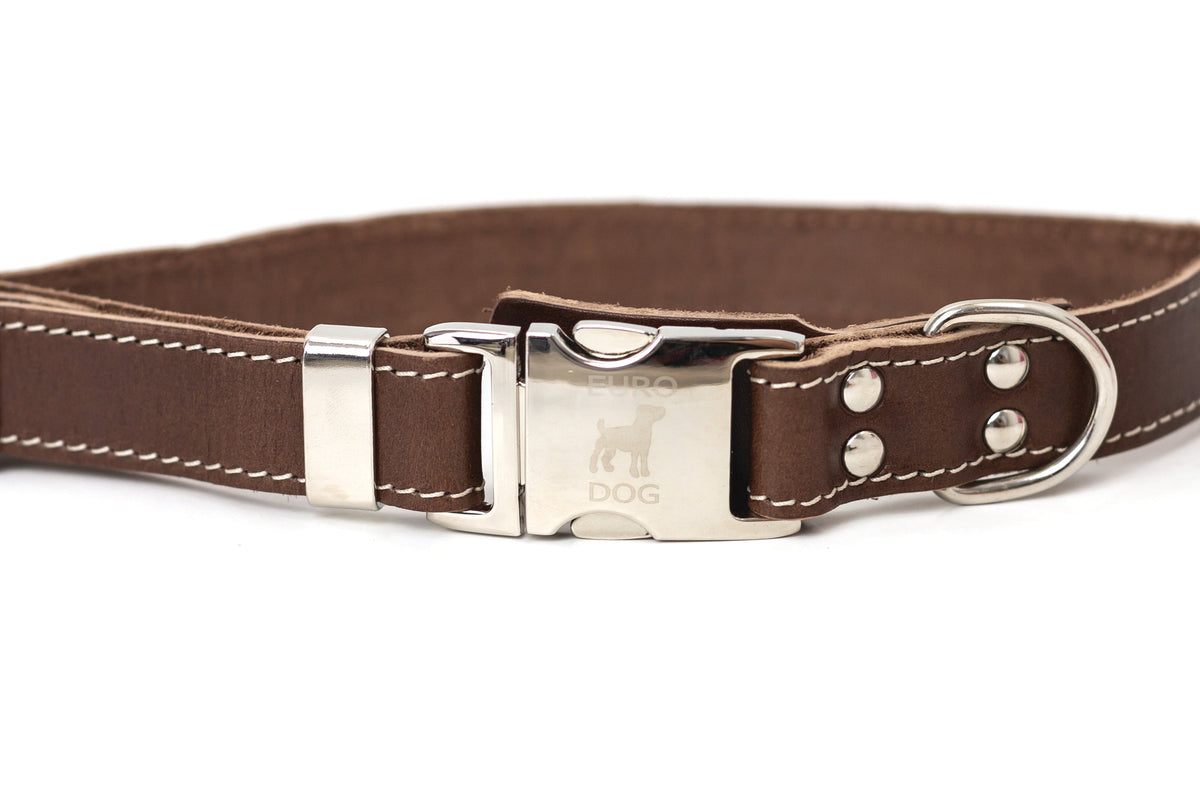 Euro-Dog Quick-Release Chocolate Leather Dog Collar