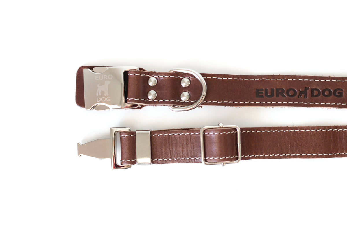 Euro-Dog Quick-Release Chocolate Leather Dog Collar
