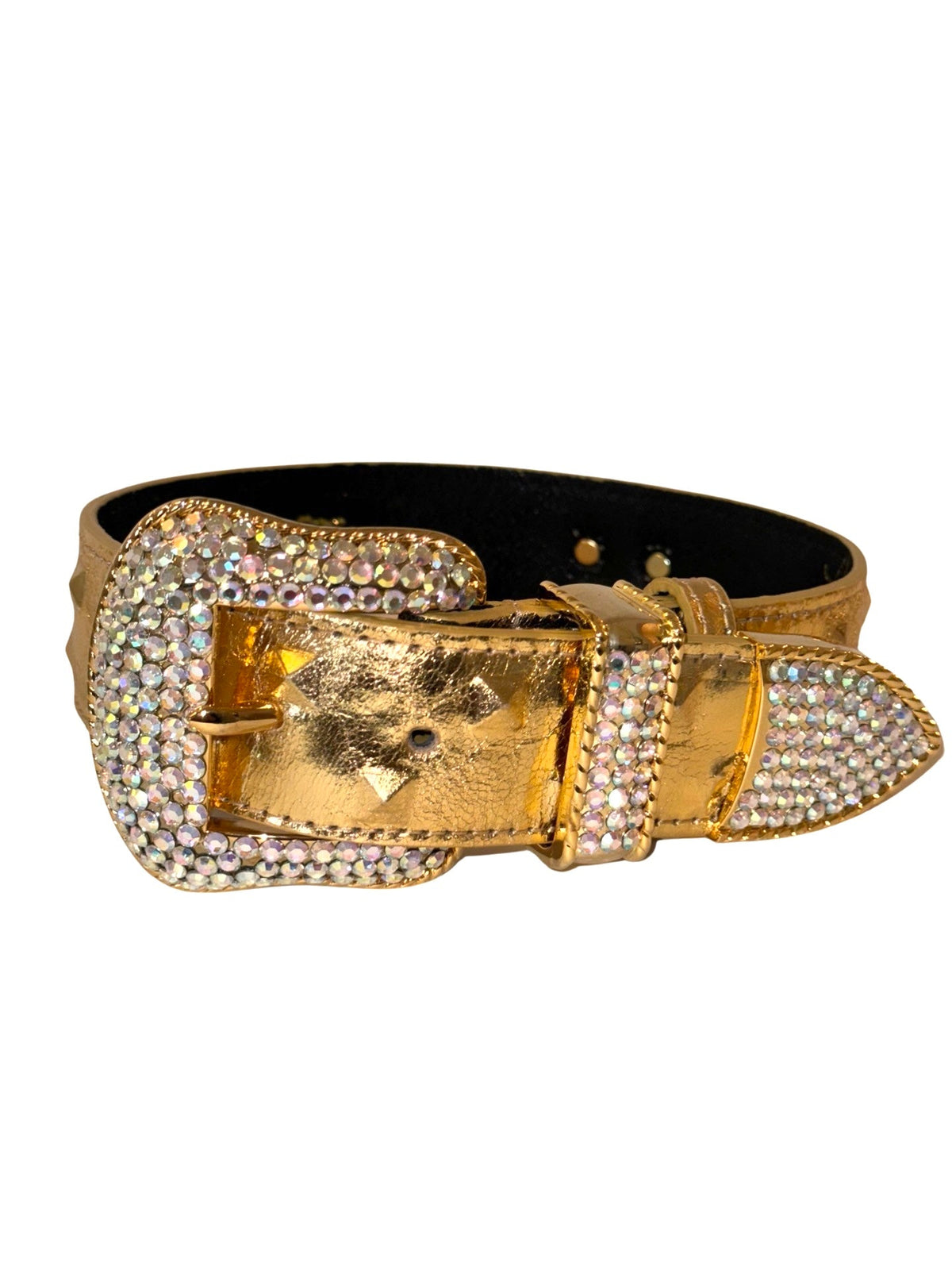 Allysa Payne Glam Gold Embossed Studded Italian Leather With Our Custom Swarovski Crystal Buckle