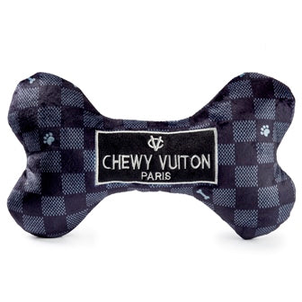 Black Checker Chewy Vuiton Bone Squeaker Dog Toy