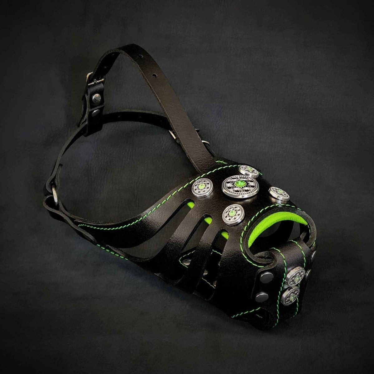 Bestia Bijou Basket Black & Green Leather Dog Muzzle