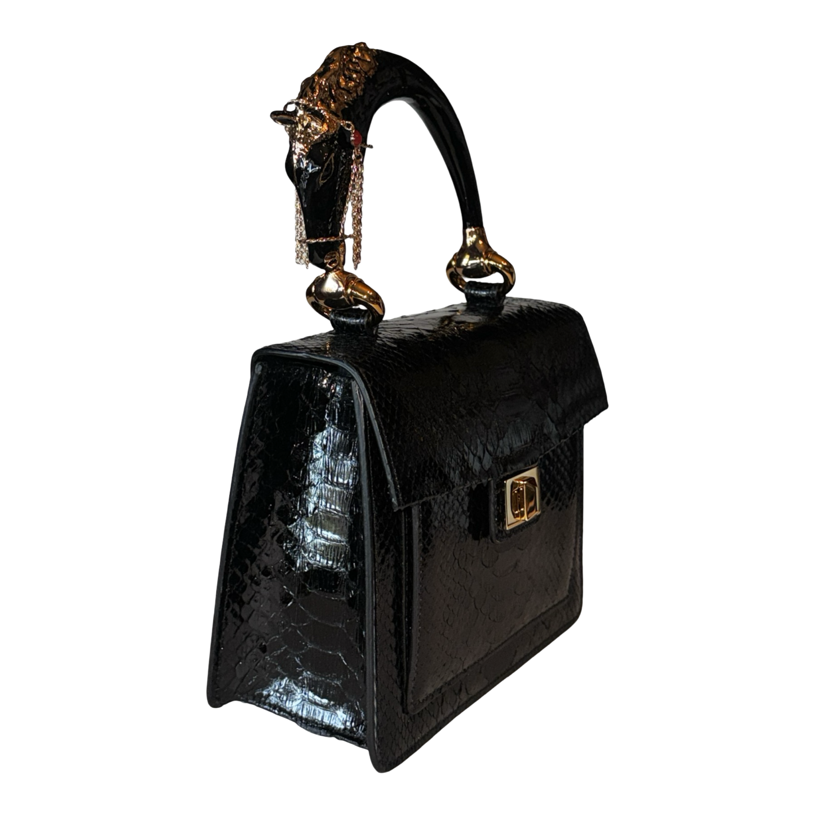 Allysa Payne Devon Horse Handle Handbag Authentic Black Python