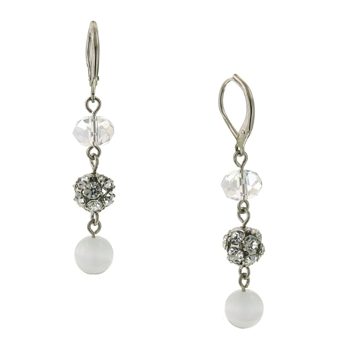 1928 Jewelry White Cats Eye Crystal Fireball Drop Earrings