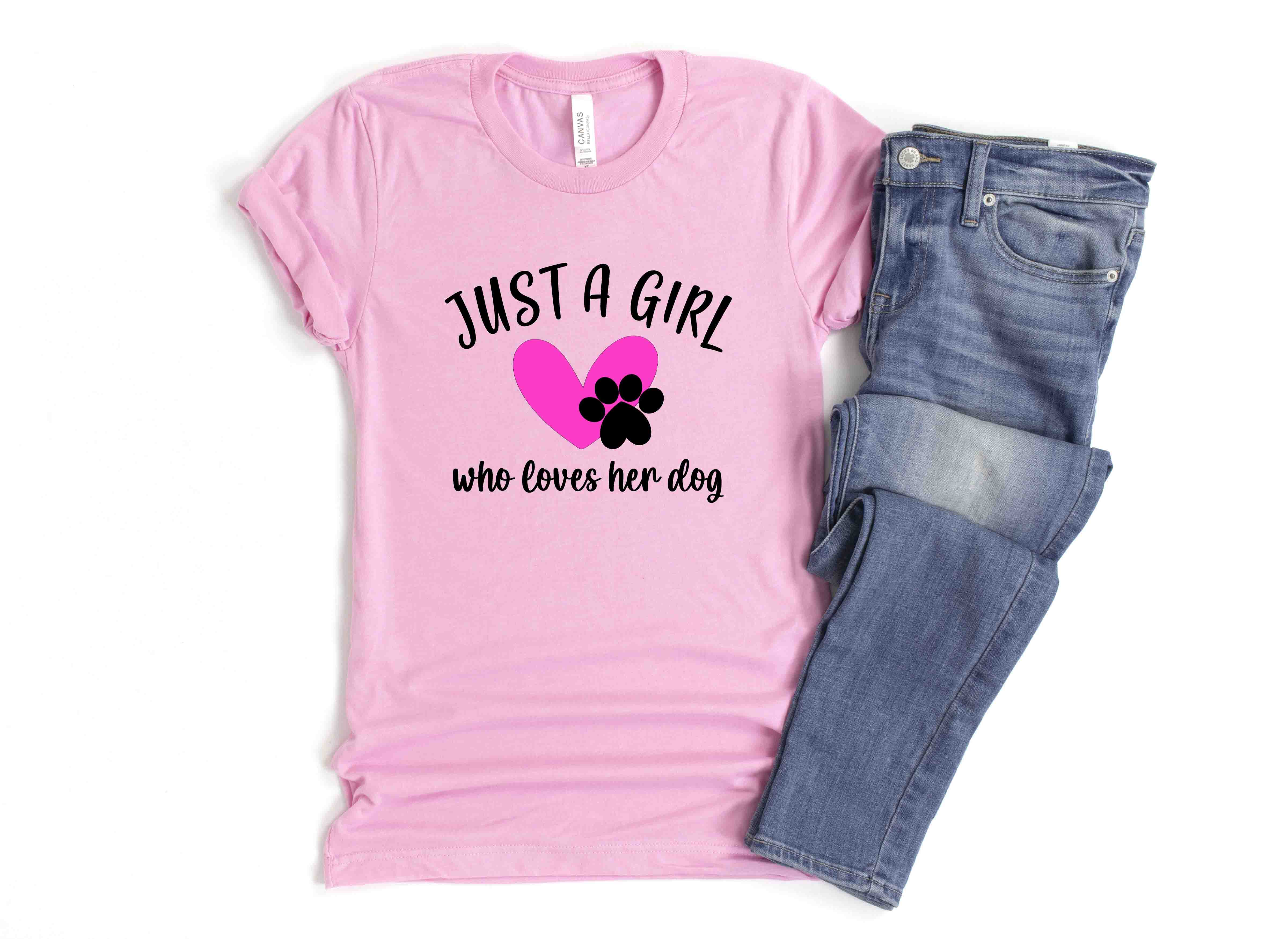JUST A GIRL WHO LOVES HER DOG Shirt People Shirts Printed Tshirt Human Dog Gear Unisex