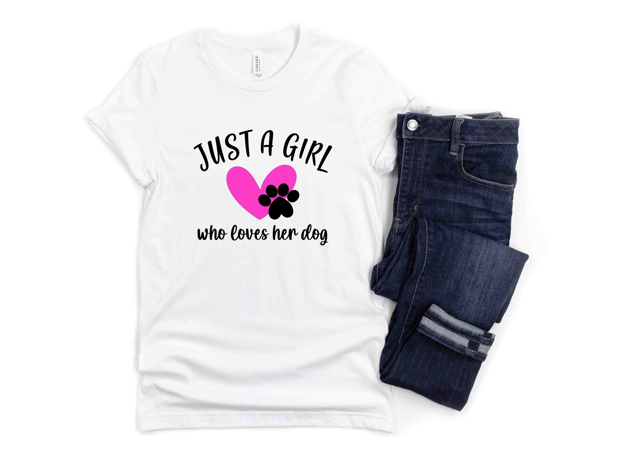 JUST A GIRL WHO LOVES HER DOG Shirt People Shirts Printed Tshirt Human Dog Gear Unisex