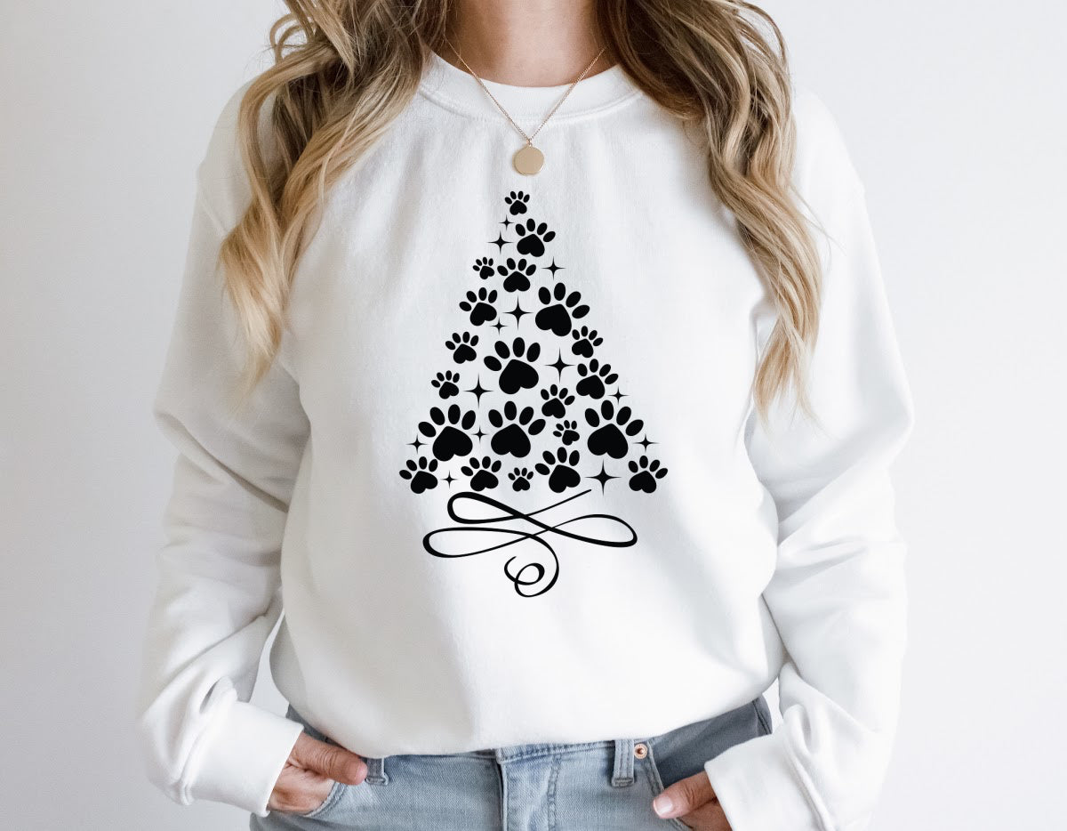 PAWS CHRISTMAS TREE Sweatshirt Unisex Crew Neck Crewneck Sweatshirt Holiday Shirt People Shirt