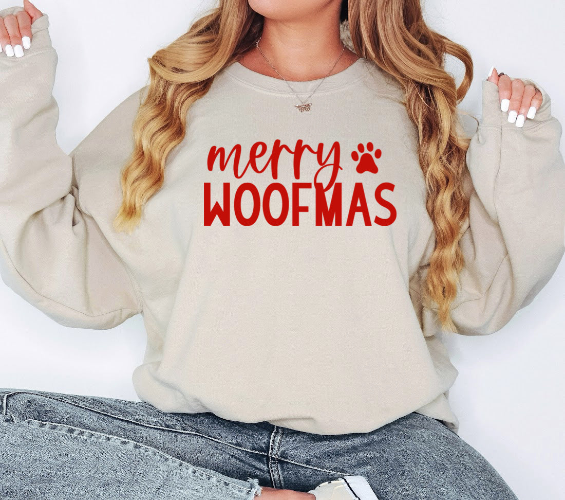 MERRY WOOFMAS Sweatshirt Unisex Crew Neck Crewneck Sweatshirt Holiday Shirt People Shirt
