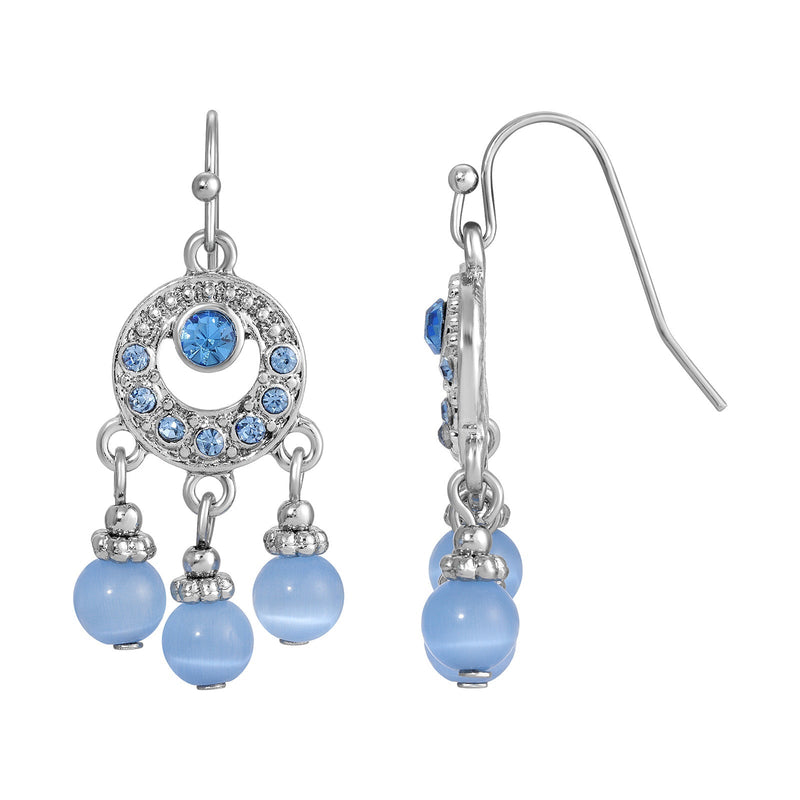 1928 Jewelry Light Sapphire Blue Cats Eye Bead Dangle Earrings