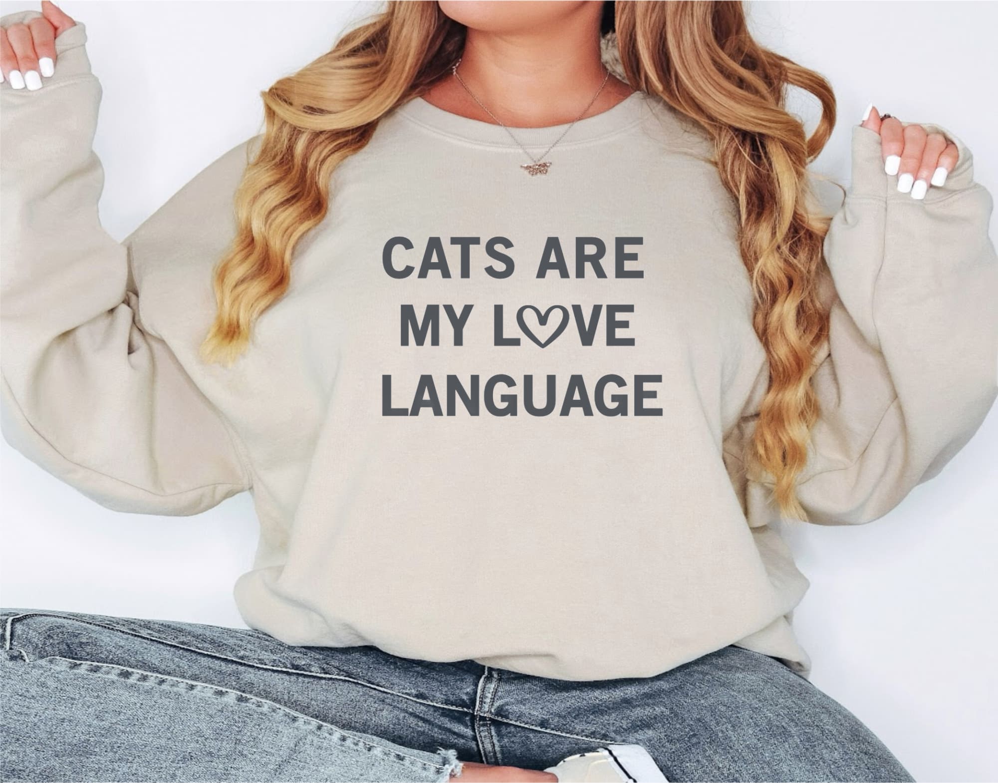 Sweatshirt Unisex Crew Neck Crewneck Sweatshirt, CATS ARE MY LOVE LANGUAGE