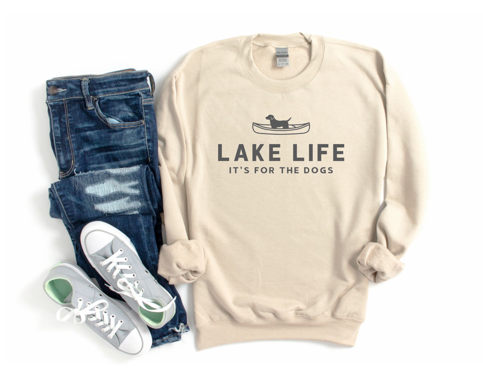 LAKE Shirt Sweatshirt Unisex Crew Neck Crewneck Sweatshirt LAKE LIFE Dog Lover Shirts
