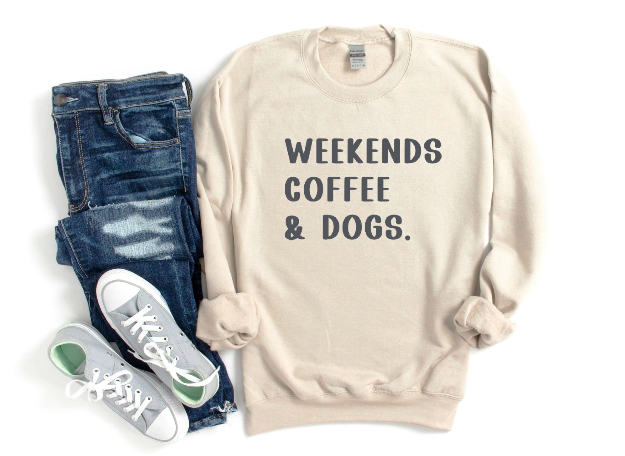Shirt People Sweatshirt Unisex Crew Neck People Apparel People Shirt WEEKENDS COFFEE DOGS Sweatshirt