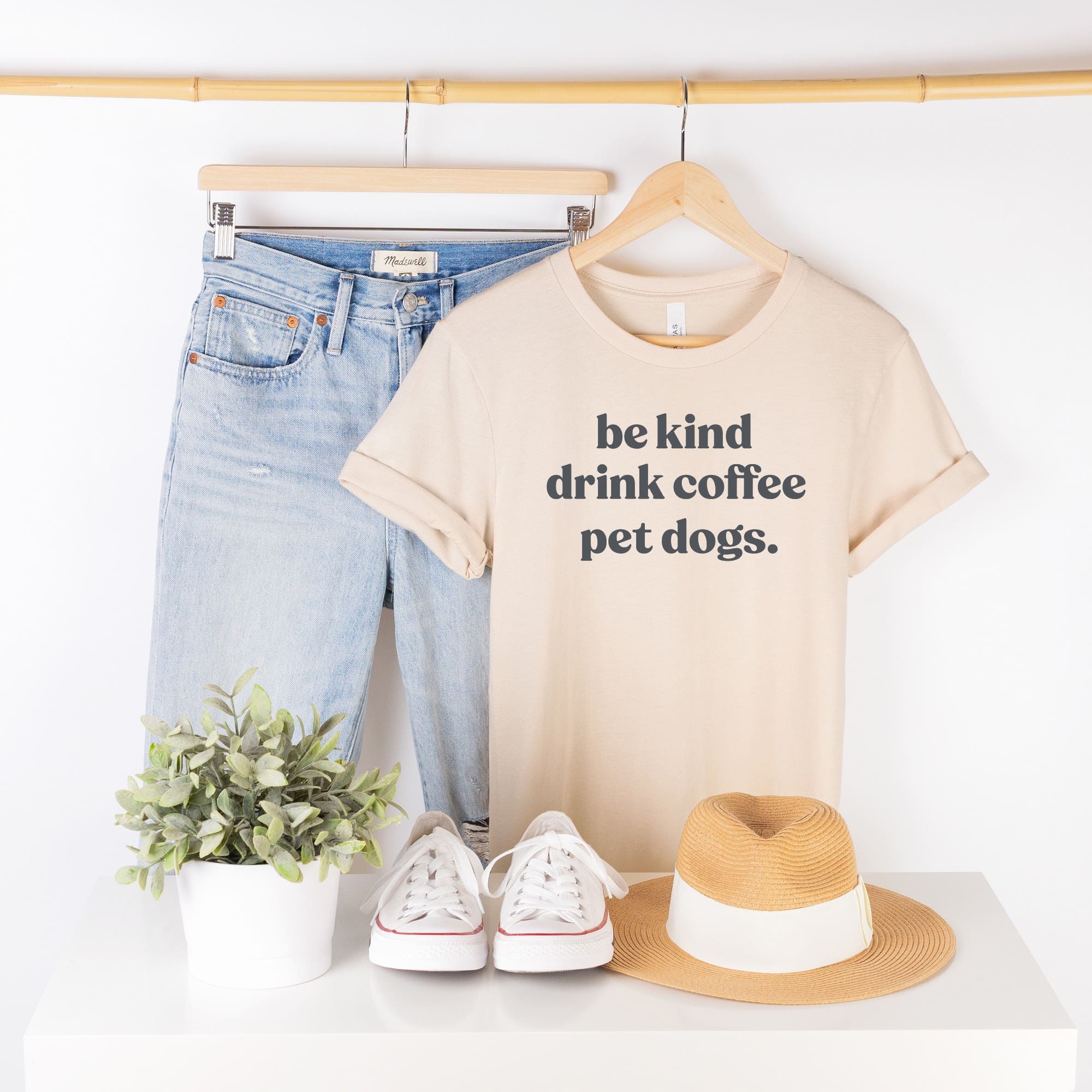 People Shirts Printed Tshirt Human Dog Gear Unisex T-shirt Person BE KIND, DRINK COFFEE, PET DOGS