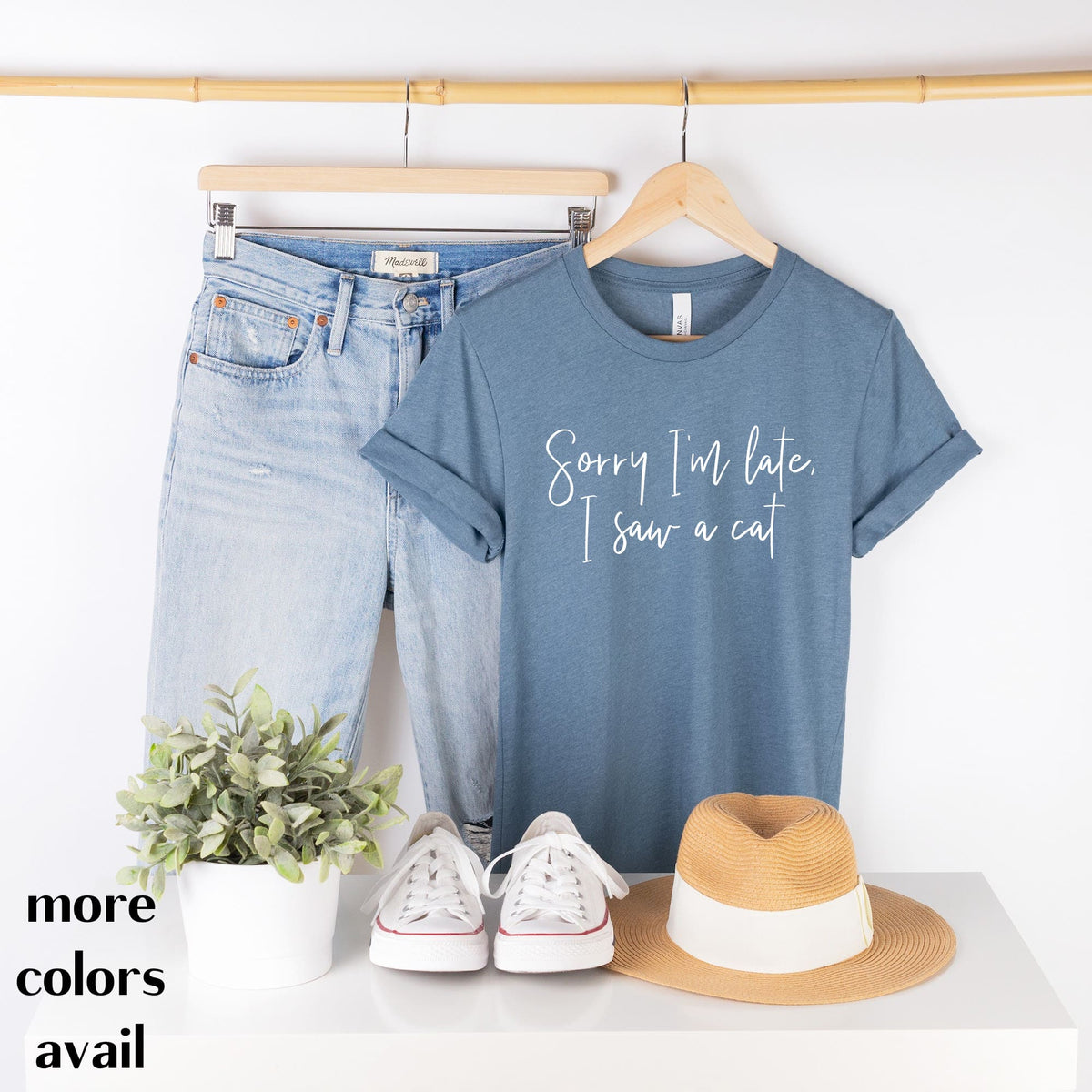 Cat Lover Shirt People Shirts Printed Tshirt Human Dog Gear Unisex SORRY IM LATE I SAW A CAT
