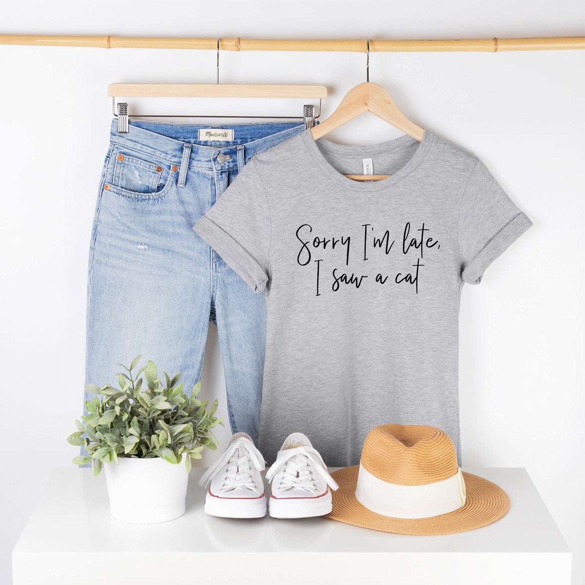 Cat Lover Shirt People Shirts Printed Tshirt Human Dog Gear Unisex SORRY IM LATE I SAW A CAT