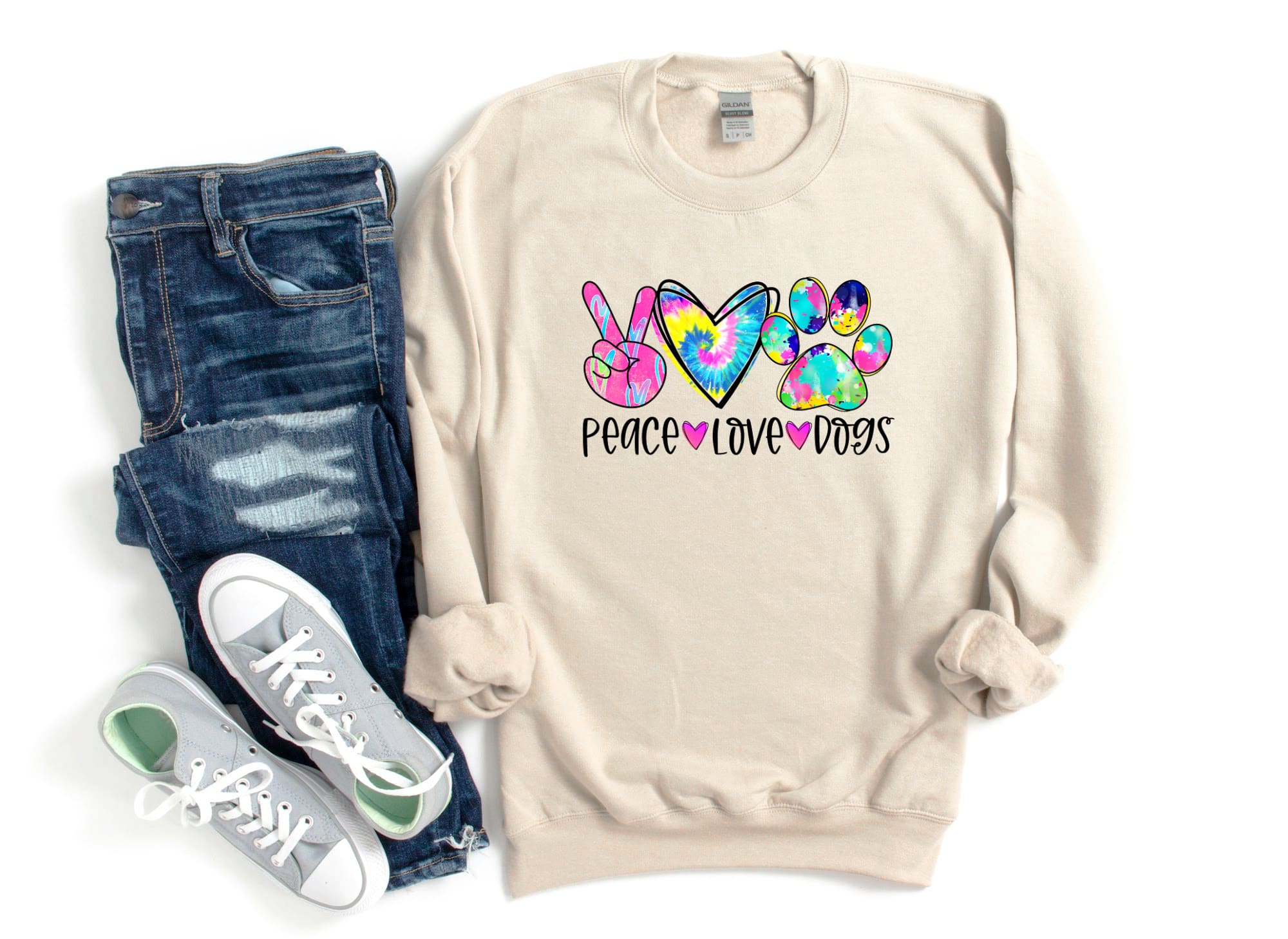 PEACE LOVE DOGS Sweatshirt Unisex Crew Neck Crewneck Sweatshirt Dog Lover People Shirt