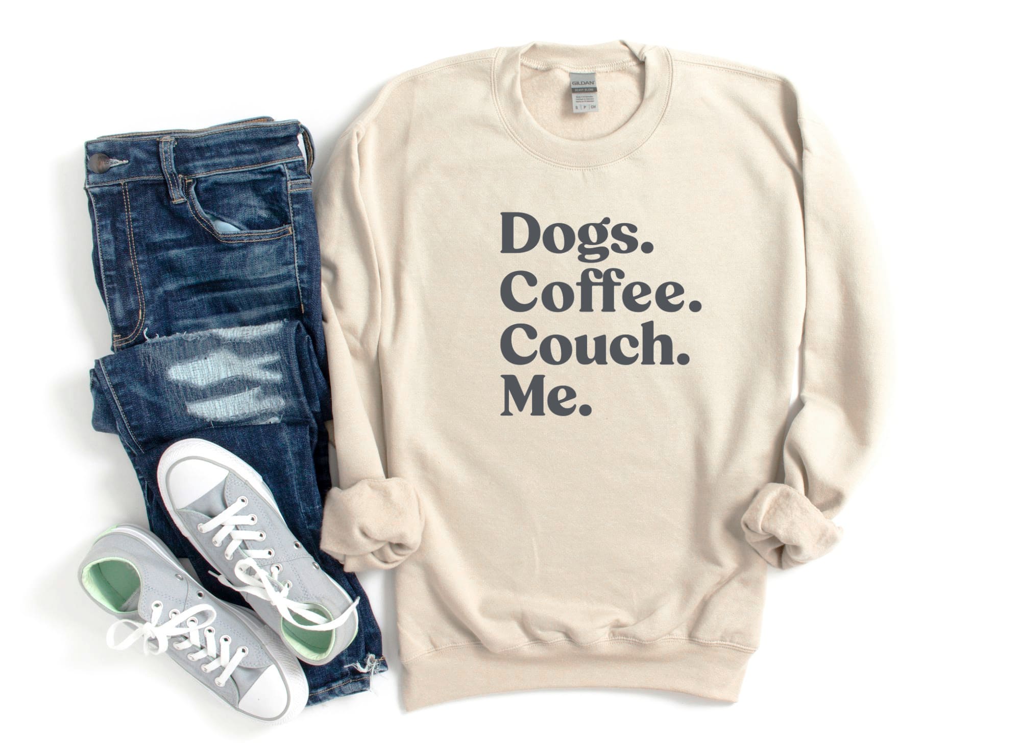 Shirt People Sweatshirt Unisex Crew Neck People Apparel People Shirt DOGS, COFFEE, COUCH, ME